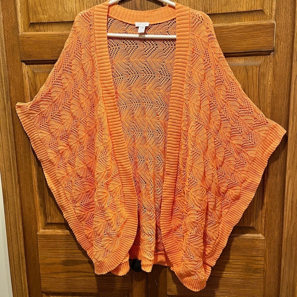 Chico's Vibrant Orange 100% Cotton Crochet Knit Batwing Sweater - Size S/M